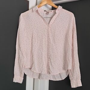 Forever 21 pink polka dot lightweight long sleeve button up blouse